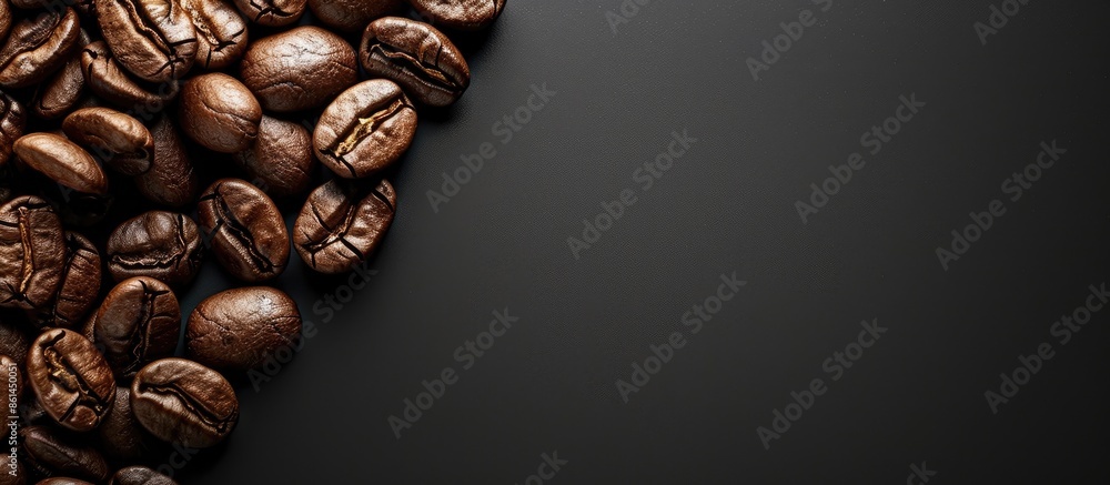 Poster Detailed shot of roasted coffee beans with ample space for text or graphics, perfect for a copy space image.
