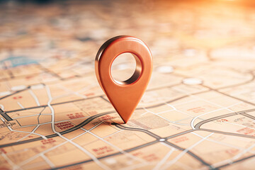 A red pin is delicately positioned on the smooth surface of a map