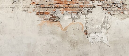 Naklejka premium Copy space image showcasing an aging brick wall with partially worn plaster.