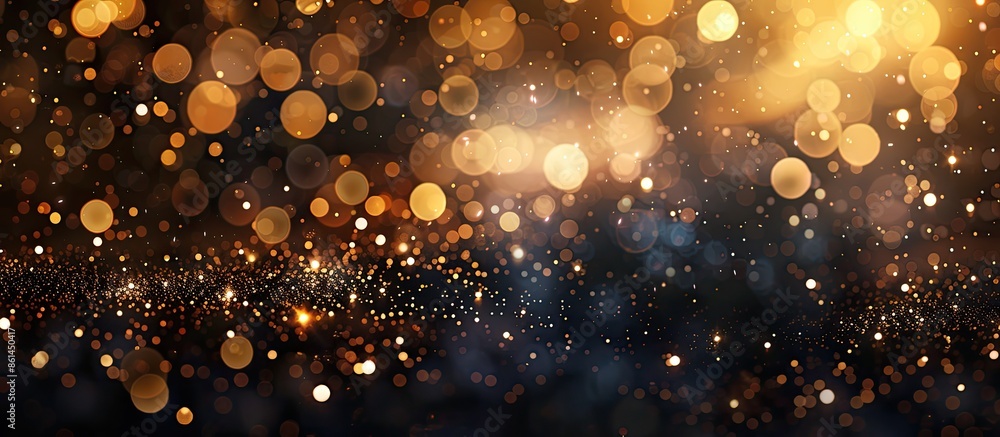 Poster a golden abstract bokeh on a black backdrop with festive lights, perfect for christmas and special o