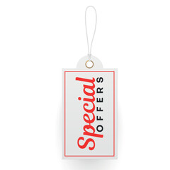 Special offer shopping tag rope discount sale paper label design template realistic vector