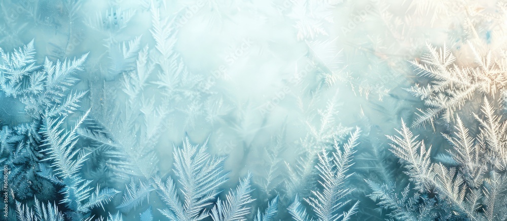 Aufkleber Abstract background in winter with frost pattern on window glass and copy space image.