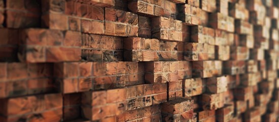 A structure composed of stacked bricks creating a solid surface with copy space image.