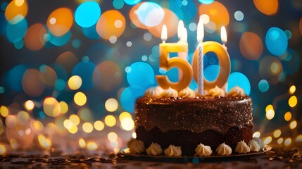 happy 50th birthday image. 50th birthday celebration with cake and people genrated by AI.