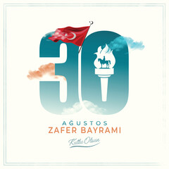 30 Agustos Zafer Bayrami kutlu olsun. English Translation: Happy August 30 Victory Day in Turkey. Vector, Illustration. Typography Design.