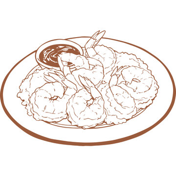 recommend clip art: Fried Shrimp outline hand drawn