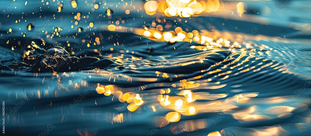 Aufkleber Abstract light reflection on flowing water with a high-contrast filter gives a captivating effect in the copy space image.