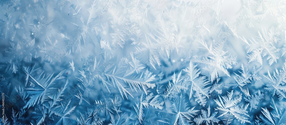 Aufkleber Abstract background in winter with frost pattern on window glass and copy space image.