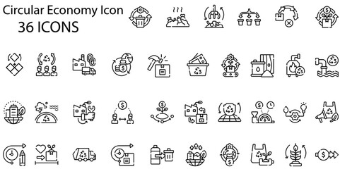Set of circular economy icons. Line art style icons bundle. vector illustration