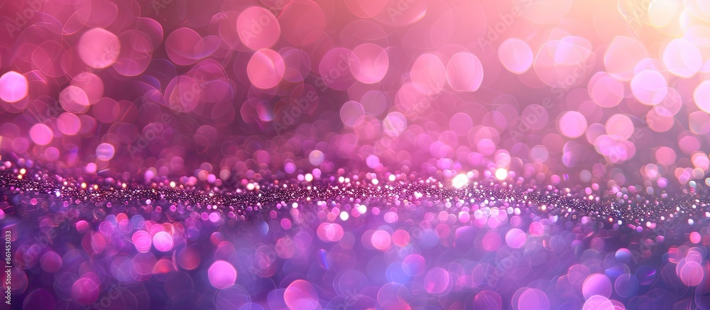 Poster abstract glittery background in pink and purple hues with defocused bokeh lights, creating a blurred
