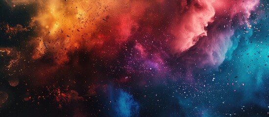 Fototapeta premium Colorful powders have exploded into an abstract background with a fake moonlight effect, creating a dynamic and vibrant copy space image.
