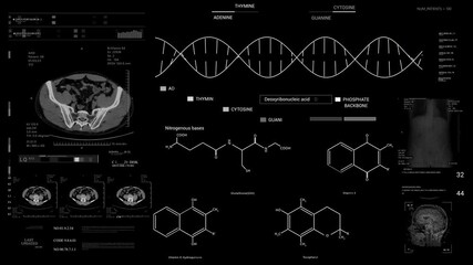 DNA Chemistry molecular structure formula. Medical UI monitoring MRI x ray Scan. Futuristic Technological Interface. - Powered by Adobe