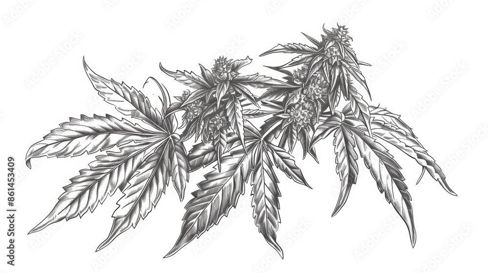 Sticker vector illustration of cannabis plant leaf.