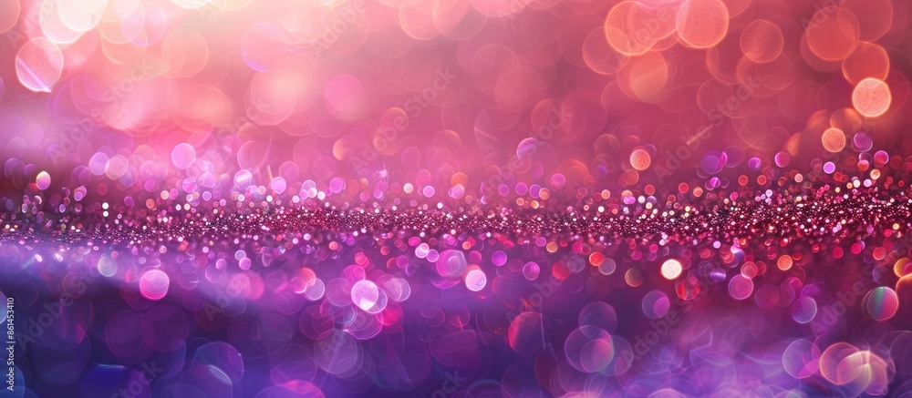 Poster abstract glittery background in pink and purple hues with defocused bokeh lights, creating a blurred