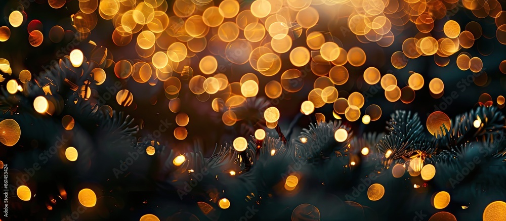 Poster a golden abstract bokeh on a black backdrop with festive lights, perfect for christmas and special o