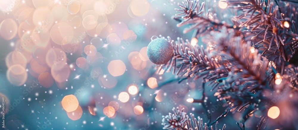 Aufkleber a close-up image featuring a christmas tree adorned with balls, set against a blurred backdrop of bo