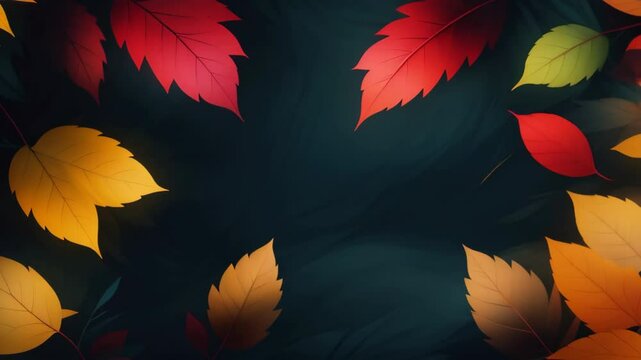 Autumn frame background. Colorful falling autumn leaves, animation with copy space
