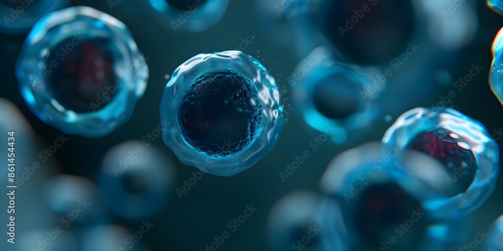 Poster detailed closeup of a computerized cell image. concept microscopic imaging, cell structures, scienti