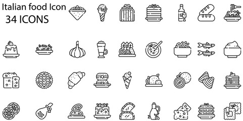 Set of italian food icons. Line art style icons bundle. vector illustration