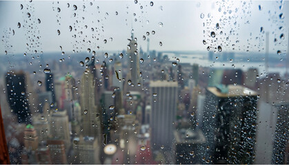 Skyscraper view, raindrops on the glass
