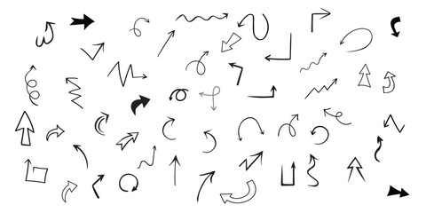 Hand drawn arrows set. Vector illustration. Isolated on white background.