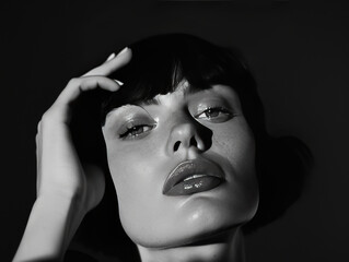 Fototapeta premium black and white portrait of beautiful model face with shadows