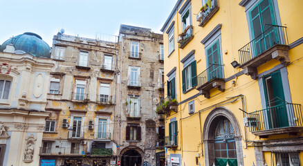 Naples, Italy - 18 May, 2024: Colorful antique buildings in Napoli
