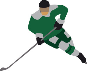Fototapeta premium Hockey player in green uniform, vector illustration on white background