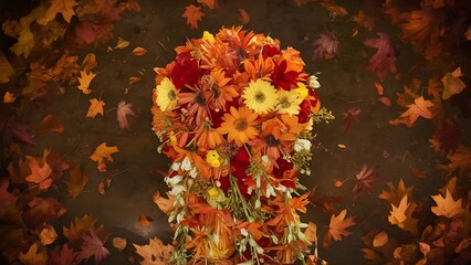 Beautiful bouquet of autumn flowers top view floral background