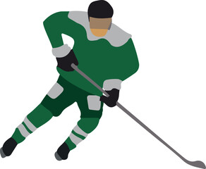 Hockey player in green uniform, vector illustration on white background