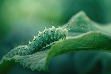 Close up of a caterpillar on a leaf.