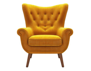 Fototapeta premium a luxurious yellow armchair with a tufted backrest and wooden legs. The armchair is perfect for relaxing in style.