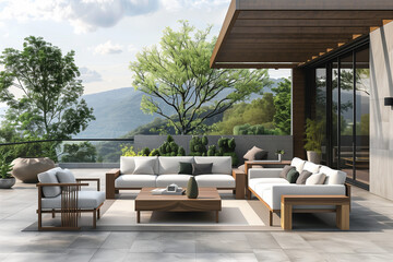 A beautiful terrace setting with a modern furniture set 
