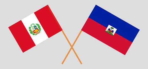 Crossed flags of Peru and Republic of Haiti. Official colors. Correct proportion