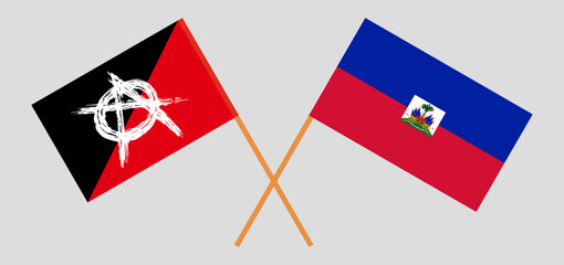 Crossed flags of Anarchy and Republic of Haiti. Official colors. Correct proportion