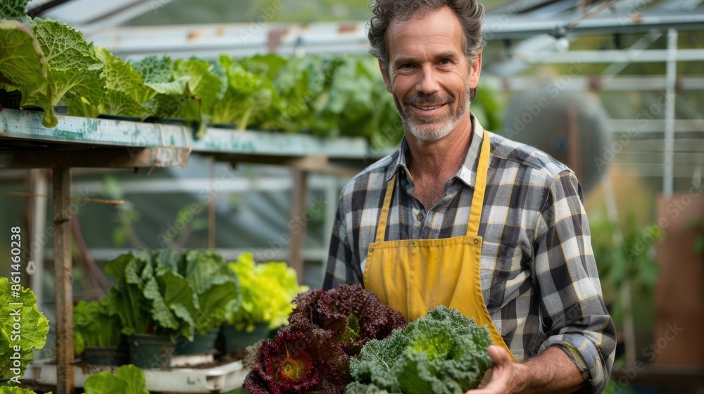 Poster the man in greenhouse