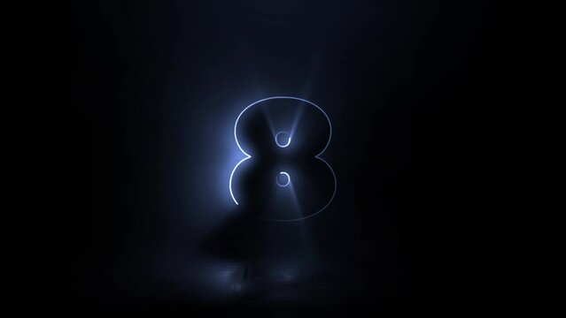 Neon blue color shining Countdown from ten to one (10 to 1)