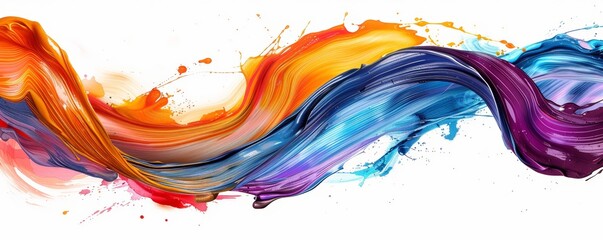 Obraz premium Abstract colorful paint splashes swirl on white background.