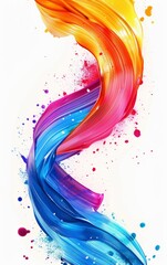 Obraz premium Abstract colorful paint strokes swirl on a white background.