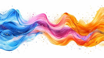 Abstract colorful wave with blue, pink, orange and yellow paint strokes on white background.