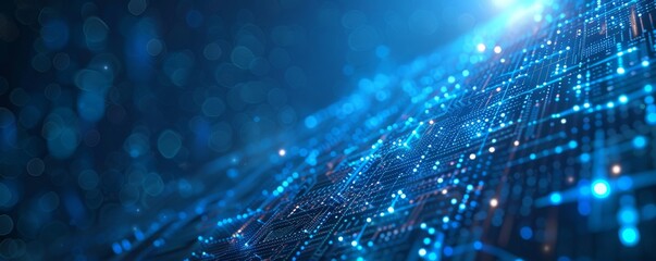 Abstract blue technology background with glowing lines and dots