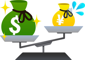 Illustration of weak yen and strong dollar