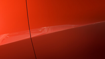 Car paint. Metal paintwork texture, red background. Reflections in the polished surface of red lacquer paint. 3d illustration