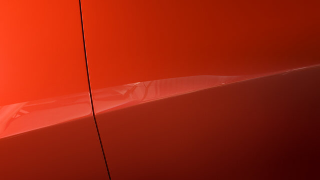 Car paint. Metal paintwork texture, red background. Reflections in the polished surface of red lacquer paint. 3d illustration