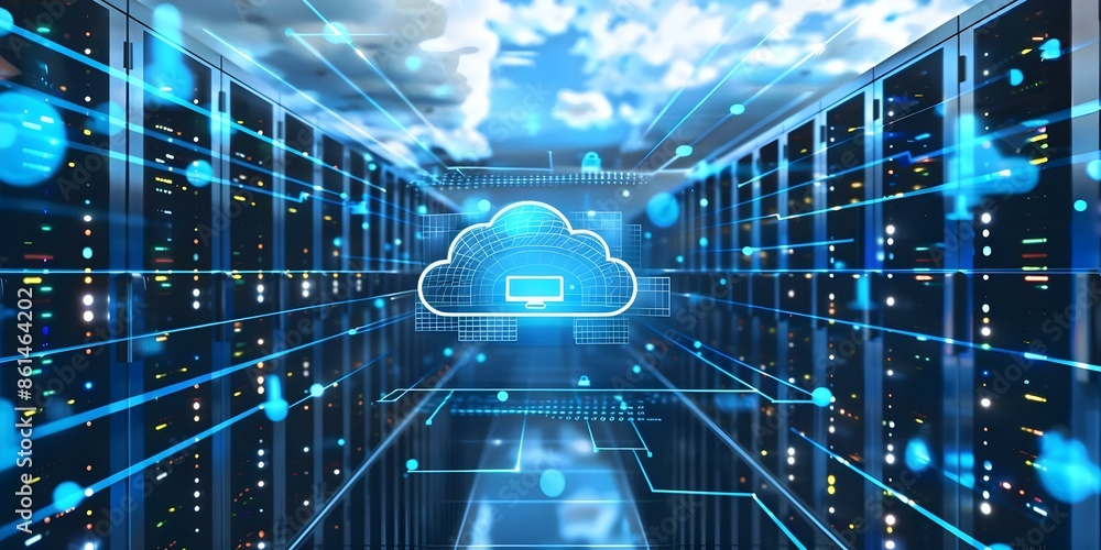 Poster image depicting data migration from onpremises servers to cloud storage. concept data migration, on-