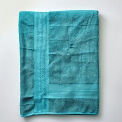 A soft and absorbent turquoise blue beach towel, featuring a textured stripe design, isolated on a clean white background
