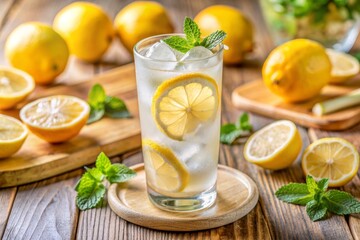 glass of lemonade, Glass of iced lemonade soda, cold drink in summer
