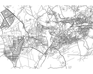 Naklejka premium Minimalistic Map of Peshawar, Retro Style, black and White
