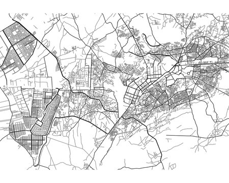 Minimalistic Map of Peshawar, Retro Style, black and White