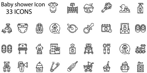 Set of baby shower icons. Line art style icons bundle. vector illustration